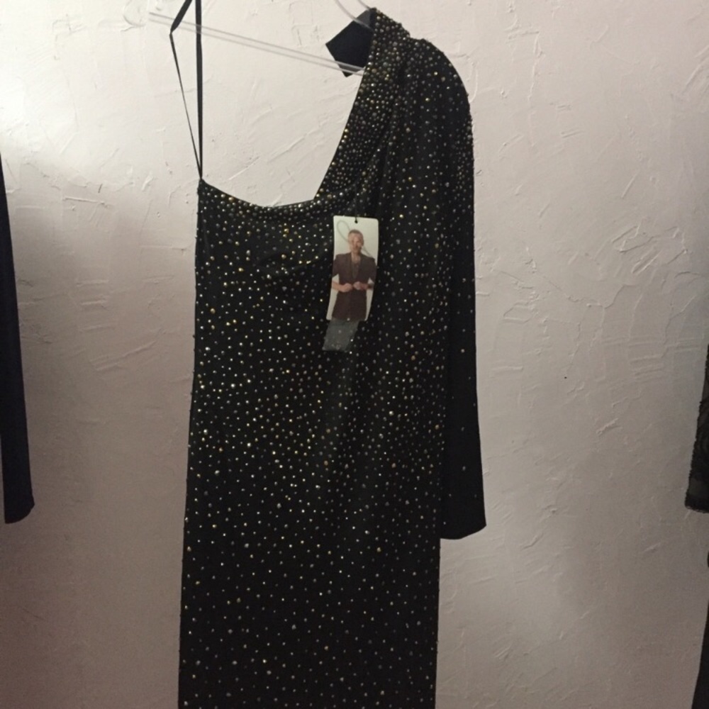 Johnathan Kayne Hand Beaded Asymmetrical Evening Gown Formal Stand Up Collar 12 - Picture 12 of 13